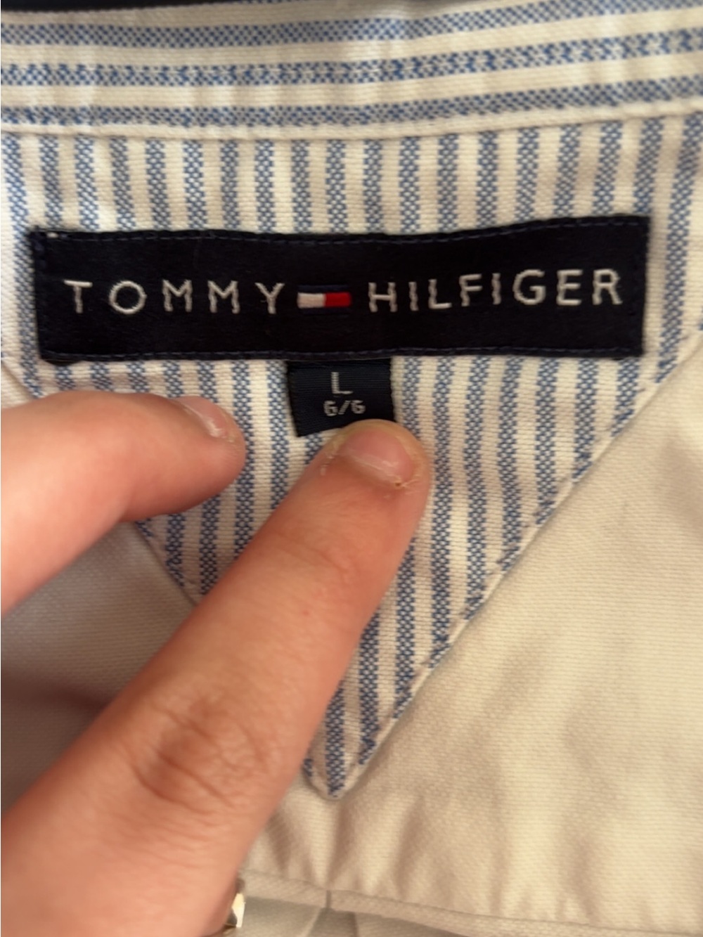 Tommy Hilfiger White Shirt with Light Blue Pinstripes
